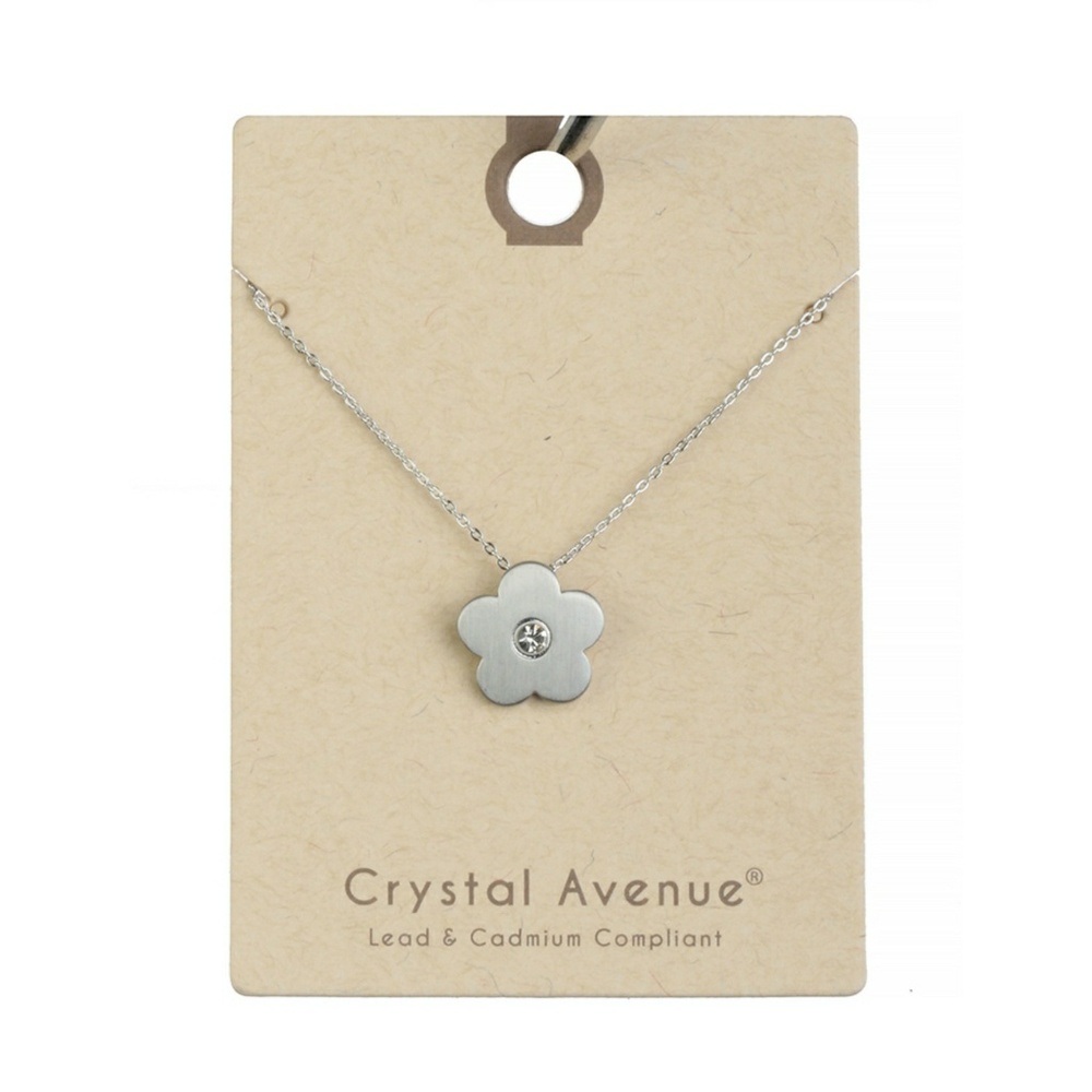Silver Flower necklace with bling center